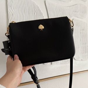 kate spade Black Pebbled Leather Crossbody with Gold Spade Logo